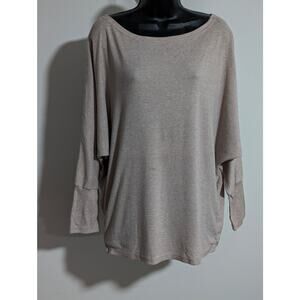 Oversized Tan Batwing Long Sleeved Shirt Top Blouse Size Large